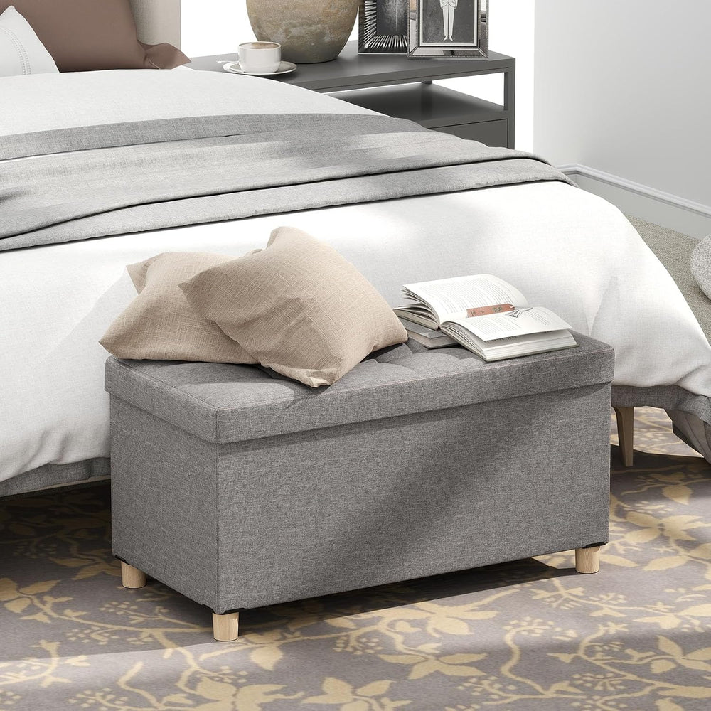 GOFLAME 30 Inches Storage Ottoman Bench, Linen Fabric Footstool with Flip Top...