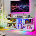 HNEBC 71" Glass TV Stands with Charging Station&Light for Living Room-White | Display Cabinet TV Console with Motion-Senser RGB LED Lights, 2 AC Outlets,USB-C Ports, Entertainment center with Doors
