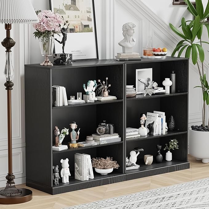 41" Wooden Book Shelf, 2 Shelf Bookcase, Modern Bookshelf with Adjustable Shelf for Home Office, Study Room, Black