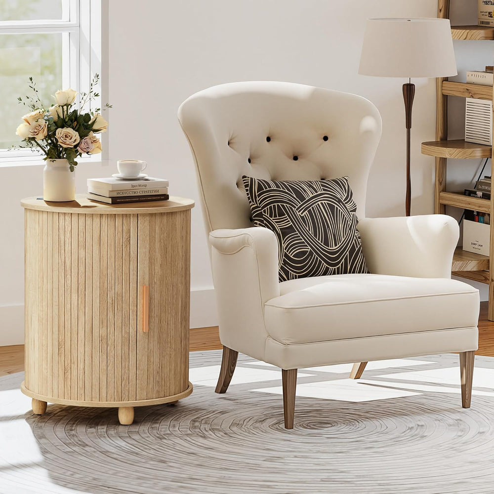 Set of 2 Fluted Round End Table with Charging Station, Small Farmhouse Sofa S...