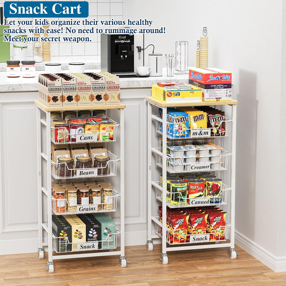 OKZEST 5-Tier Kitchen Storage Cart with 4 Upgraded Drawer Basket & Wood T...