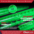 Olsa Tools Magnetic Socket Organizer | 3 Piece Socket Holder Kit | 1/2-Inch, 3/8-Inch, & 1/4-Inch Drive | SAE Green | Holds 68 Sockets | Professional Quality Tools Organizer