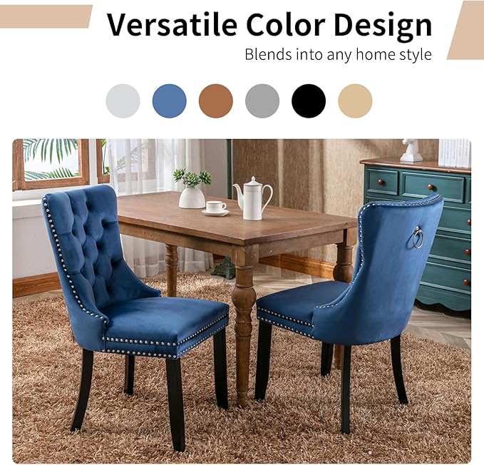 Modern Dining Chairs Set of 4, Tufted Upholstered Dining Chair with Solid Woo...