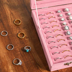 Frebeauty Ring Organizer Tray 100 Slots Ring Holder with Clear Lid Velvet Storage Box Jewelry Tray for Jewelry Store Earring Display Case for Jewelry Show Studs Box for Women(Pink)