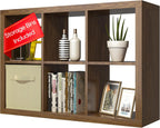 furtble Bookshelf with Storage Bin, 6-Cube Storage Organizer, Modern Wood Open Bookcase, Multifunctional Display Shelf for Living Room, Bedroom, Home Office, Classic Oak