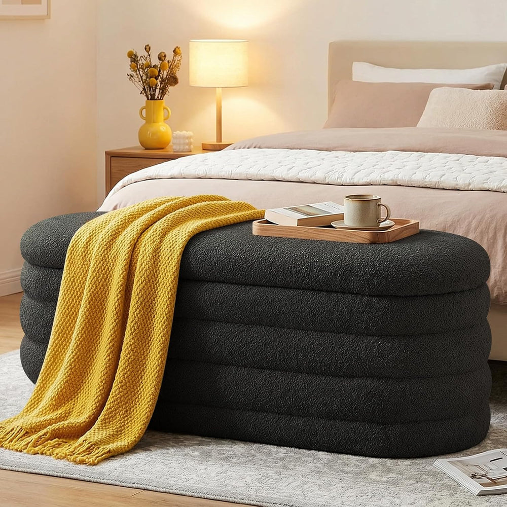 Furniliving Storage Ottoman Bench, 45'' Upholstered Boucle Ottoman wi...