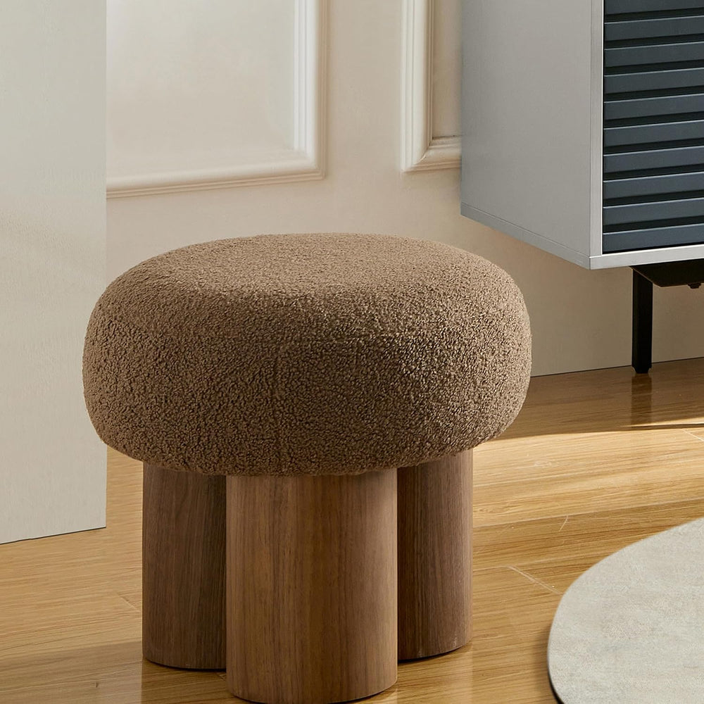 16.54''Mushroom Stool,Modern Fabric Ottoman Foot Rest,Teddy Round Foo...
