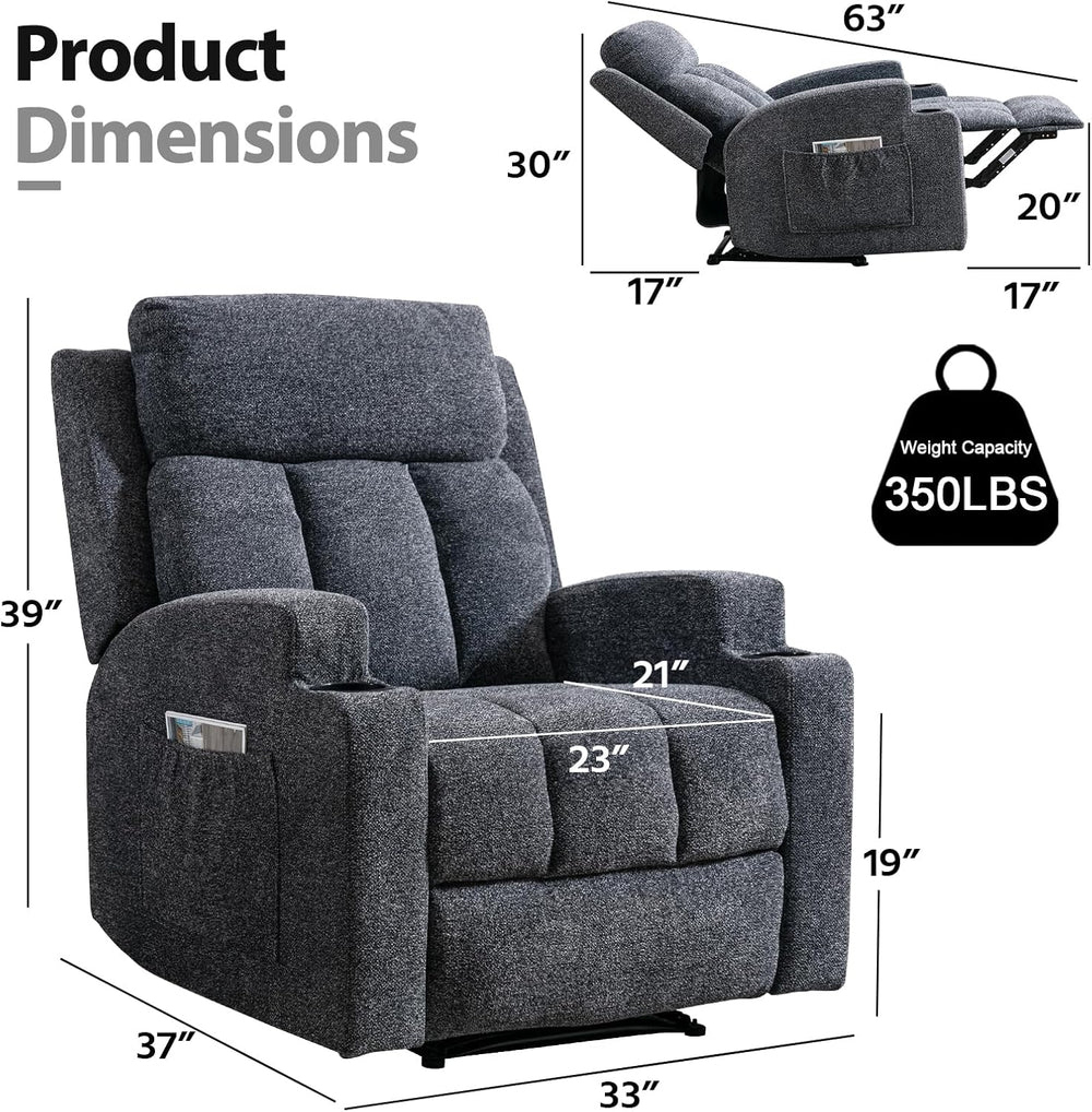 CANMOV Manual Recliner Chair with Massage and Heat, Soft Fabric Recliner Chai...