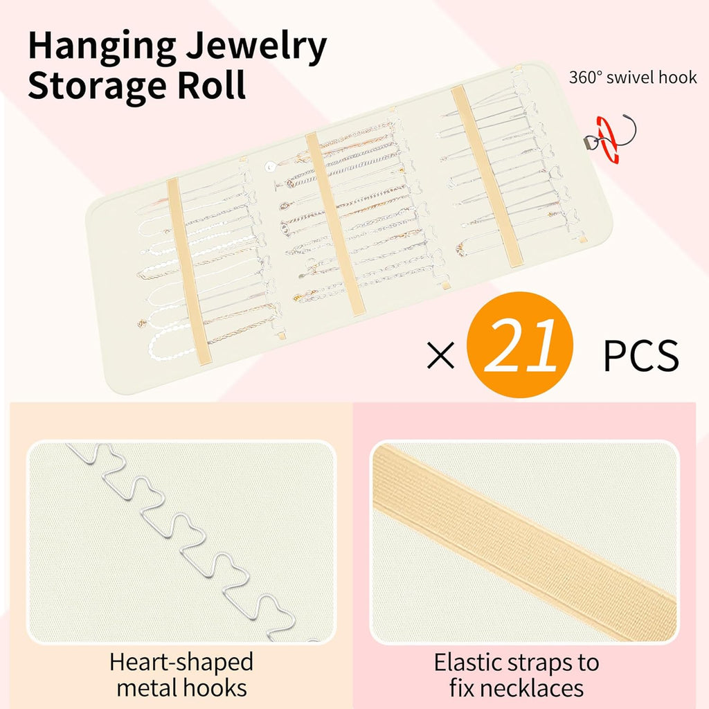Bloss Hanging Jewelry Organizer with 48 Pockets, Double-Side Hanging Jewelrys Holder with Hanger Hooks, Jewelry Organizers and Accessories Storage for Earrings, Necklaces and Rings,Beige