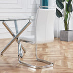 AZmac Modern Leather Dining Chairs Set of 6,Armless Kitchen Chairs,Dining Room Chairs with Upholstered Padded Seat and Sturdy Chrome Legs for Dining Room,Kitchen (Set of 6, White+PU Leather)