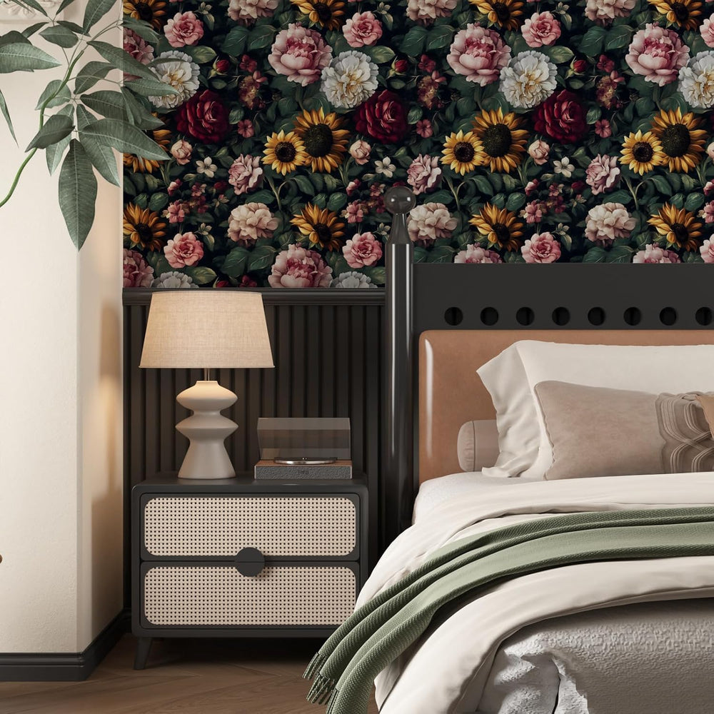 Dark Green Oil Garden Floral Peel and Stick Wallpaper 17.5" x 393"