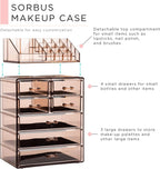 Sorbus Acrylic Makeup Organizer Set, 7-Drawer Vanity & Countertop Cosmetic Storage with Small & Wide Compartments, Bronze Glow Makeup Storage for Brushes, Jewelry – Holiday Gift for Women & Teens