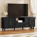 67” Mid-Century Modern TV Stand for 75+ inch TVs, Wood Entertainment Center with Storage Drawer, Long Media Console with Adjustable Shelves, Black TV Cabinet for Living Room, Bedroom