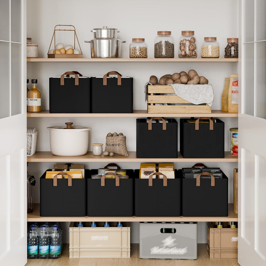 StorageWorks Storage Bins, Fabric Storage Bins for Shelves, Large Storage Baskets with Metal Frame, Closet Baskets and Bins with Handles, Black, 2-Pack