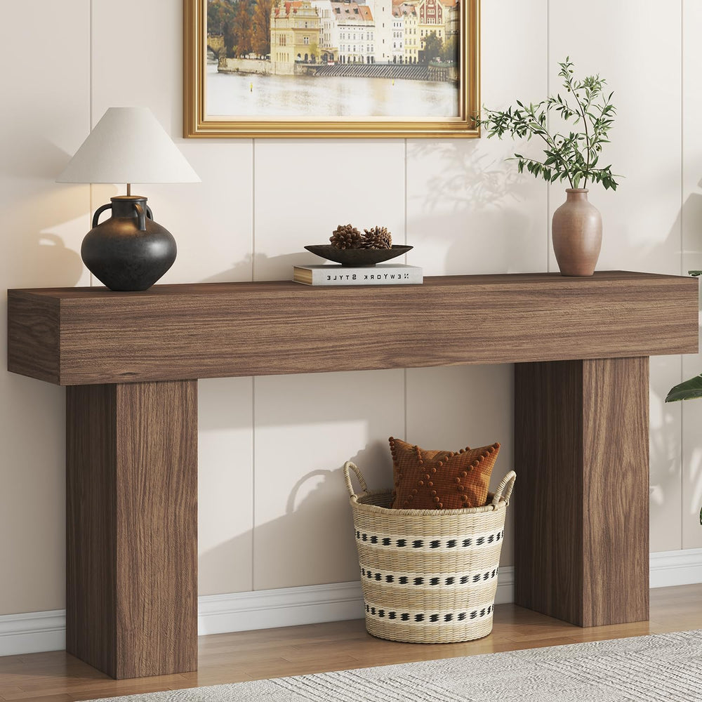 63 Inch Long Console Table for Entryway, Farmhouse Wood Sofa Table Behind Cou...
