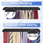 RESOVO Upgraded Tie Rack Hanger with 20 Foldable Metal Hooks, Space Saving Necktie Organizer for Men – Large Capacity Tie and Belt Wooden Hanger for Closet - Black