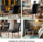 CHUN YI Dining Chairs Set of 2, Faux Leather Upholstered Dining Room Chairs with Nailhead Trim and Wood Legs, Mid Century Modern Parsons Side Chairs for Kitchen, Grey