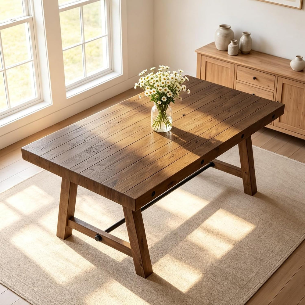 Rustic Farmhouse Dinning Table, Reclaimed Solid Wood Kitchen & Dining Roo...
