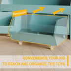 Toy Storage Organizer for Kids, Toy Storage Cabinet with Drawers, Boys and Girls Toy Shelf with Wheels, Toy Organizer Kids Bookshelf with Storage for Nursery, Playroom, Bedroom (Blue)