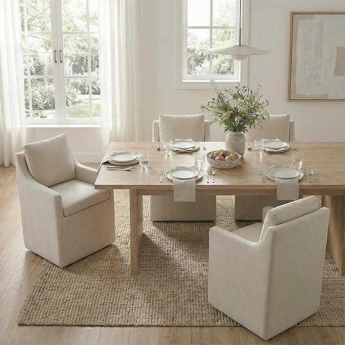 Upholstered Dining Chairs Set of 1, Modern Dining Room Chairs with Casters &a...