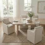 Upholstered Dining Chairs Set of 4, Modern Dining Room Chairs with Casters & Washable Cover, Rolling Accent Chair with Hidden Storage for Kitchen, Farmhouse, Living Room, Flax Beige, 4 Box