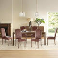 Upholstered Dining Chair Modern Stylish Parsons Kitchen Diner High Back with Silver Nailhead Trim & Wood Legs, Set of 6, PU Leather Light Brown