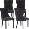 Modern Dining Chairs Set of 4, Tufted Upholstered Dining Chairs with Solid Wood Legs, Black Linen Fabric Kitchen Chair, Sillas de Comedor, Comfy Kitchen Chair (Black, Linen, 4Pcs)