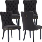 Modern Dining Chairs Set of 4, Tufted Upholstered Dining Chairs with Solid Wood Legs, Black Linen Fabric Kitchen Chair, Sillas de Comedor, Comfy Kitchen Chair (Black, Linen, 4Pcs)