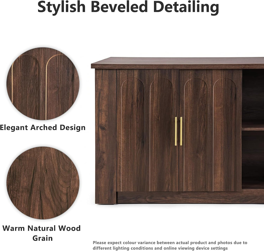 FORTUNETEC 62.9" Large Kitchen Island with Storage, Arched Doors, Walnut...