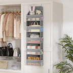 LAMU 5 Tier Over The Door Organizer Hanging, Swing - Proof Closet Behind Door Storage with 5 Large Pocket and 10 Side Pockets, Back of Door Organizers for Bedroom, Nursery and Bathroom (2 Pack, Grey)
