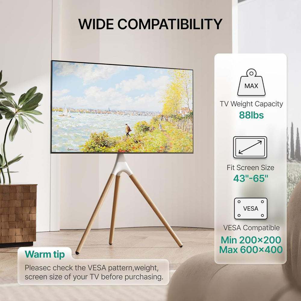 Artistic Easel TV Stand for 43-65 Inch TVs, 180° Swivel Tripod TV Stand up to...