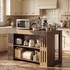 Tribesigns 55" Kitchen Island with Seating and Storage, Farmhouse Stationary Center Island Table with Spacious Worktop, 2-Tier Counter Height Table with Shelves for Dining Room, Kitchen, Brown
