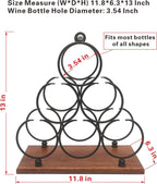 ALLCENER Countertop Wine Rack, Tabletop 6 Bottles Wood Wine Holder, Sturdy Handle, 3-Tier Rustic Classic Design, Simple Assembly, Wood & Metal (Copper)