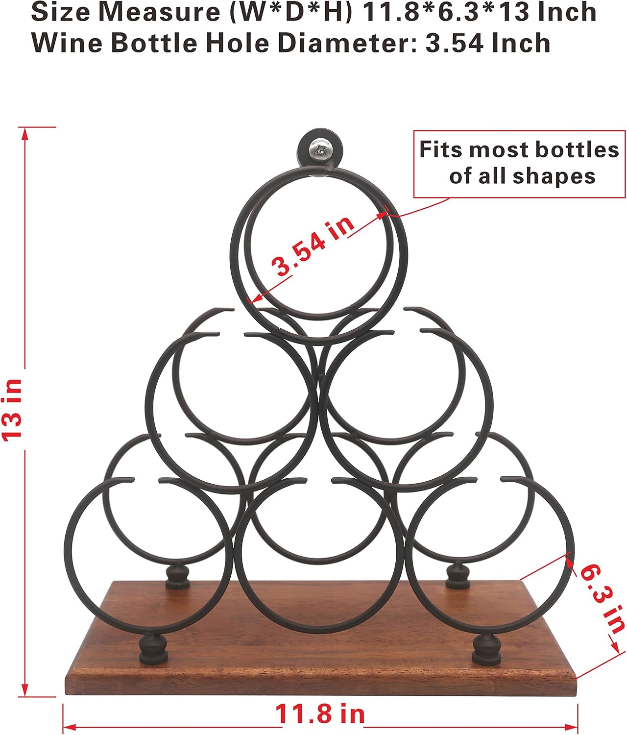 ALLCENER Countertop Wine Rack, Tabletop 6 Bottles Wood Wine Holder, Sturdy Handle, 3-Tier Rustic Classic Design, Simple Assembly, Wood & Metal (Copper)