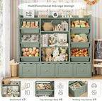 HITHOS 55" W Kids Toy Storage Organizer, Large Toy Box with Bookshelf, Toy Chest with 3 Cubes Storage Organizer, 6 Toy Organizers and Storage Bins, 4 Rolling Drawers for Kids Room, Playroom, Green