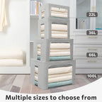 FHSQX 2 Pack Clothes Storage Bins Stackable Metal Frame Storage Box Foldable Linen Fabric Organizer with Carrying Handles and Clear Window (Light Gray, 15.7x 11.8x 7.8Inch)