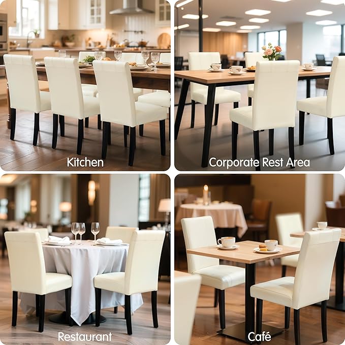 CHUN YI Dining Chairs Set of 8, Faux Leather Dining Room Chairs, High Back Upholstered Parsons Chairs for Dining Room Kitchen Side Chair with Sturdy Wood Legs, Cream