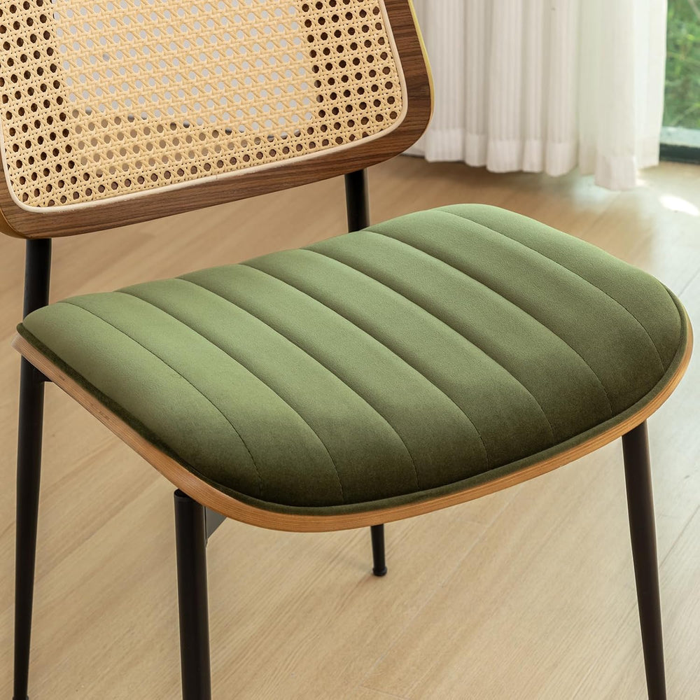 Rattan Dining Room Chairs Set of 2, Mid Century Modern Kitchen Chairs,Green V...