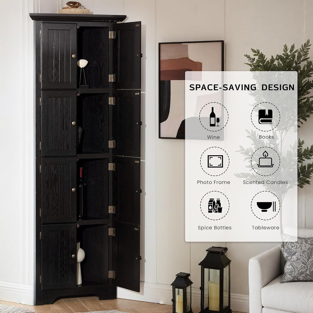 Corner Storage Cabinet 72" H Wooden Kitchen Pantry with 8 Doors, Freesta...