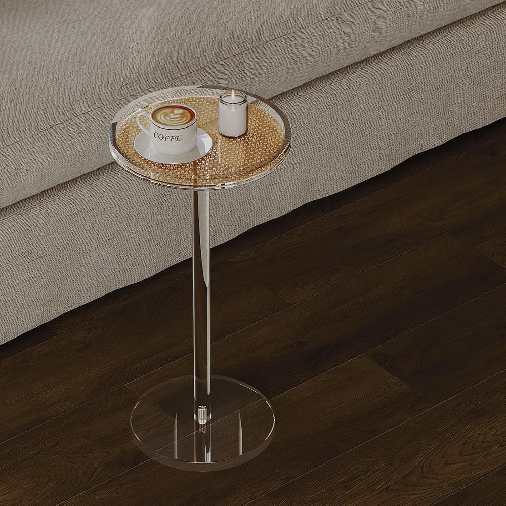 HMYHUM Acrylic Rattan Drink Table for Small Spaces, 11.8'' L x 11.8&#...