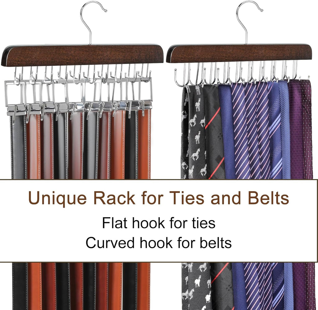 TOPIA HANGER 20 Hooks Belt Tie Hanger Space Saving for Closet, 2 IN 1 Belt Ties Racks Max 30 Belts with 30 Ties Capacity, Curved with Flat Hooks for Belts,Ties,Bras,Closet Organizers and Storage CT69A