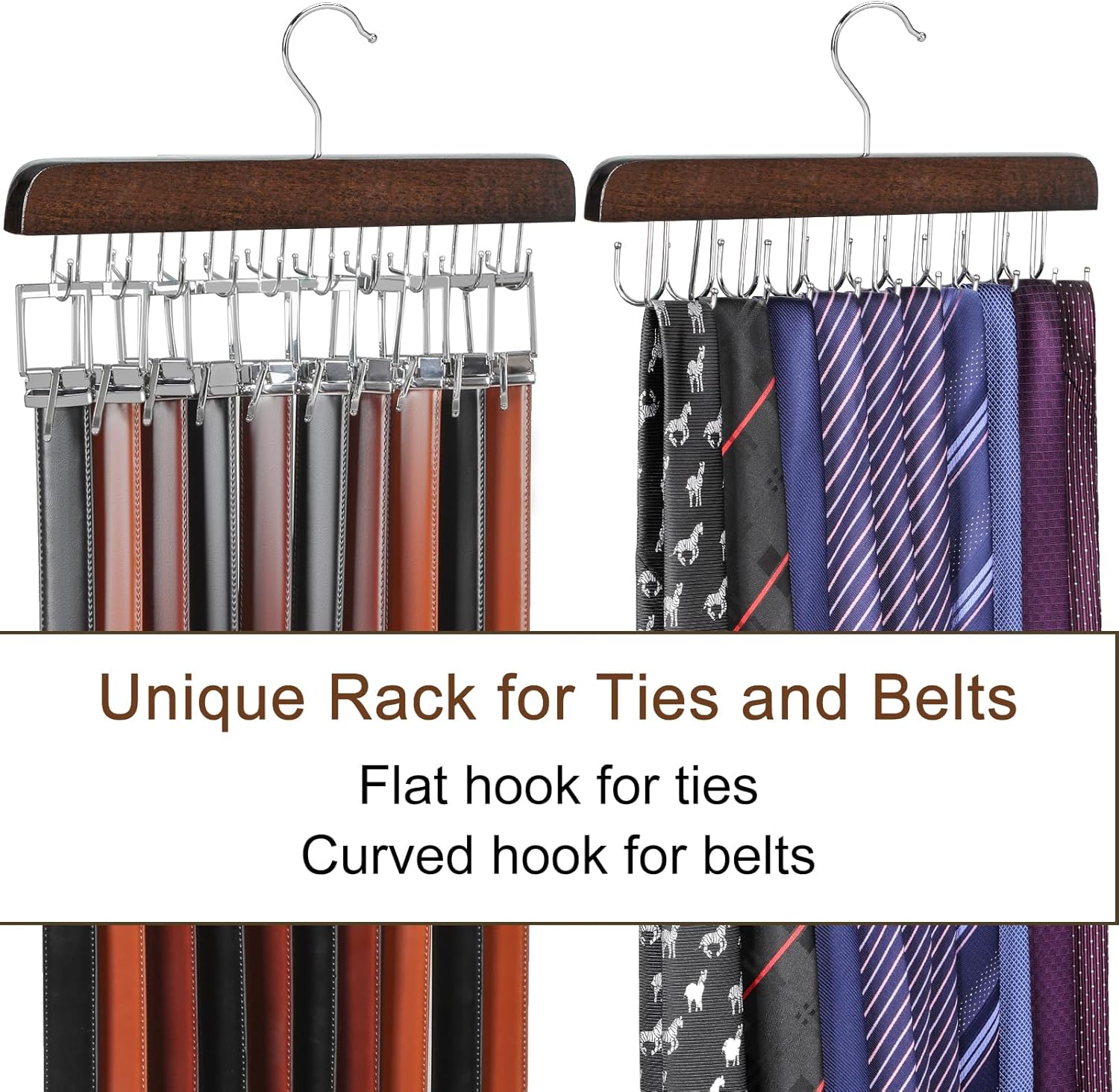 TOPIA HANGER 40 Hooks Belt Tie Hanger Space Saving for Closet, 2 in 1 Belt Ties Racks Max 60 Belts with 60 Ties Capacity, Curved with Flat Hooks for Belts,Ties,Bras,Closet Organizers and Storage CT70A