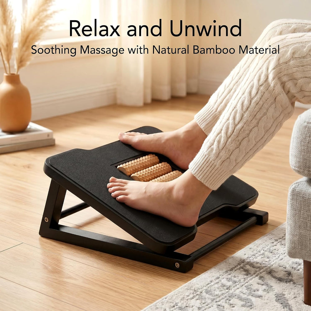 Bamboo Under Desk Foot Rest Foot Stool Rocking Footrest (Black Triangle)