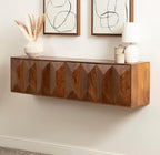 Kate and Laurel Ranier Modern Wooden Two-Door Wall Cabinet, 30 x 10 x 14, Walnut Brown, Decorative Storage Cabinet with Dimensional Face for Use as Floating Nightstand or Floating TV Shelf