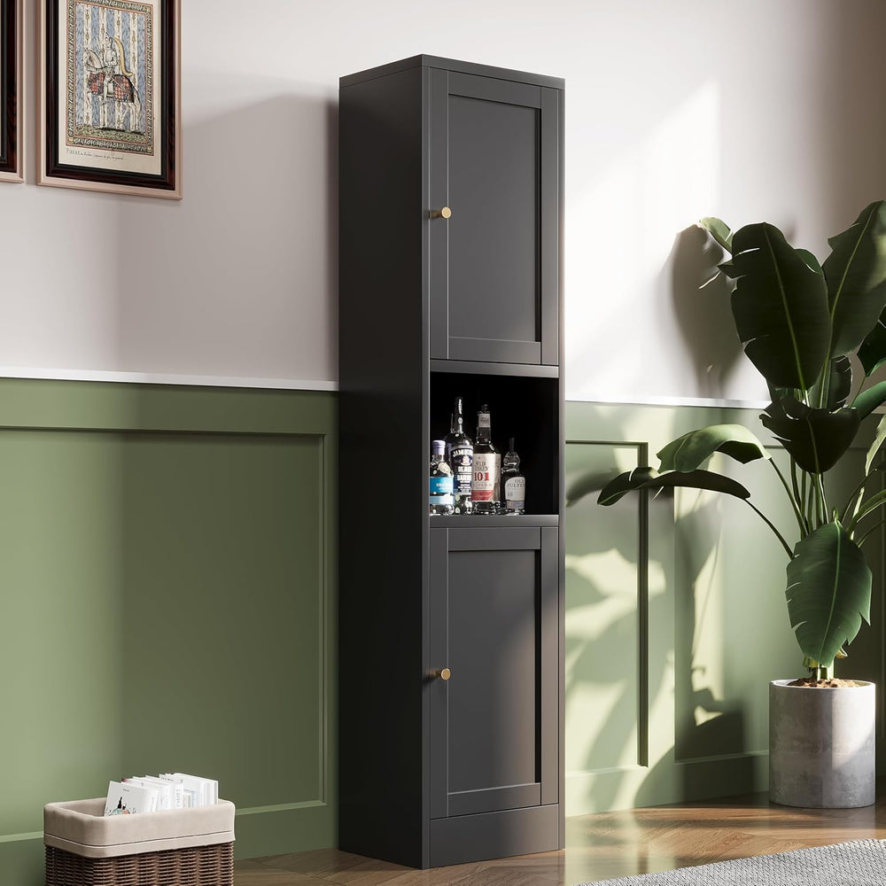 67" H Narrow Pantry Cabinet,Black Metal Cabinets,Slim Pantry Storage Cab...
