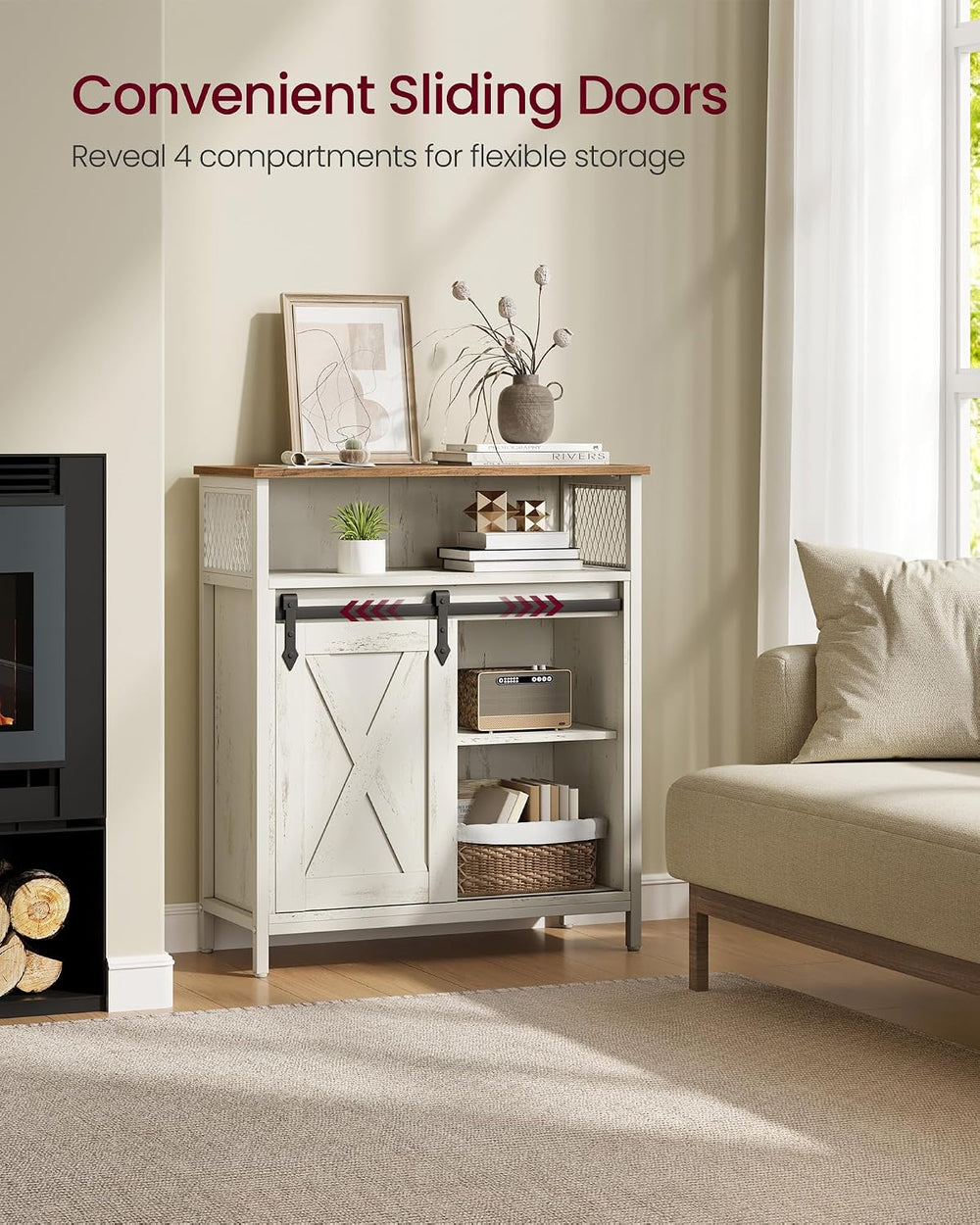 VASAGLE Buffet Cabinet, Coffee Bar Storage Cabinet, Sideboard with 1 Sliding ...