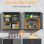 Metal Garage Wall Cabinet with 2 Doors and 1 Adjustable Shelf,Lockable Floating Tool Cabinet with Pegboard,Steel Storage Cabinet for Kitchen,Office,Garage,Laundry,Warehouse(Black&Gray, 26"H)