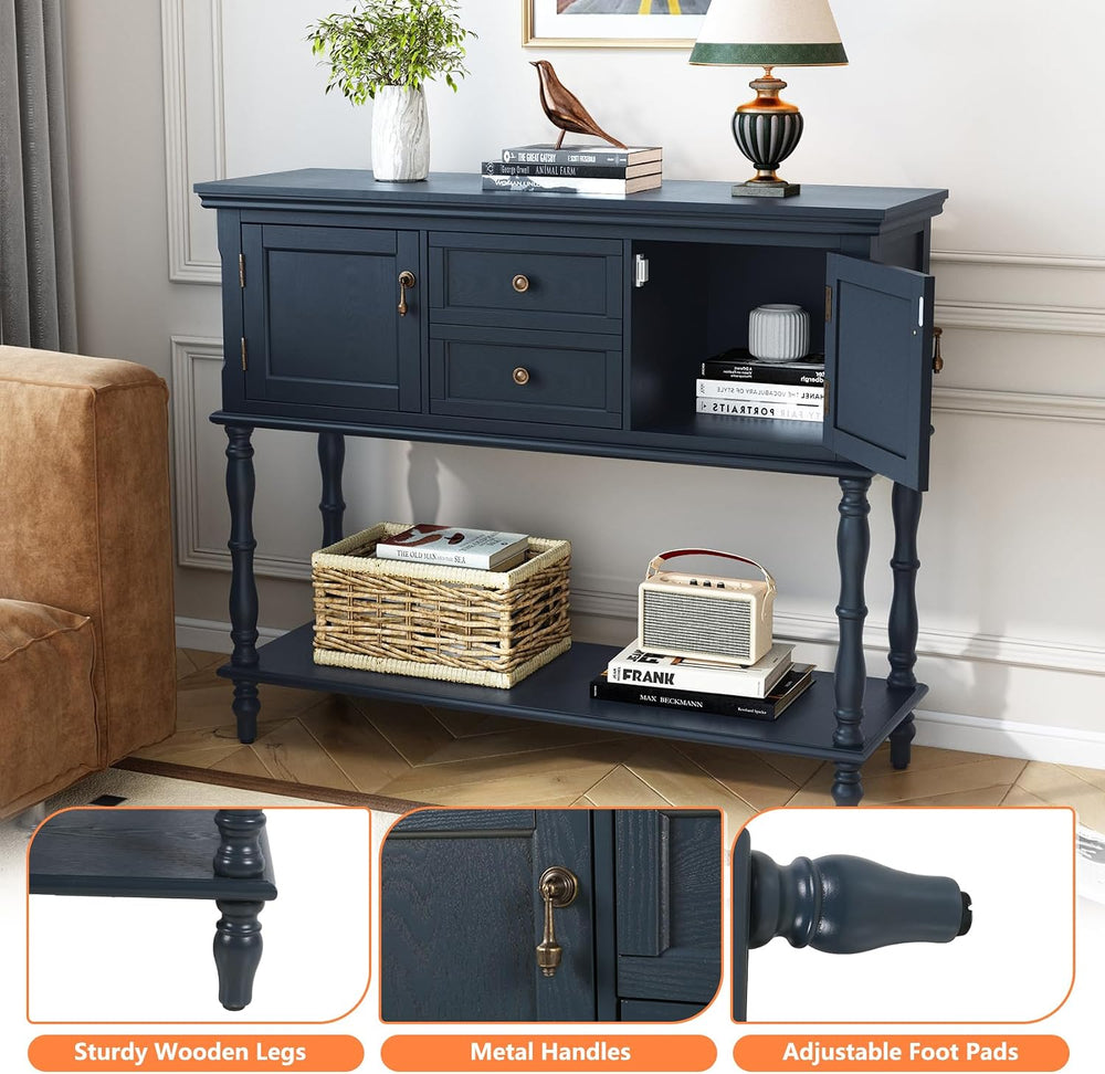 ARTPOWER Console Table with 2 Drawers, Retro Entryway Table with 2 Door | Sol...