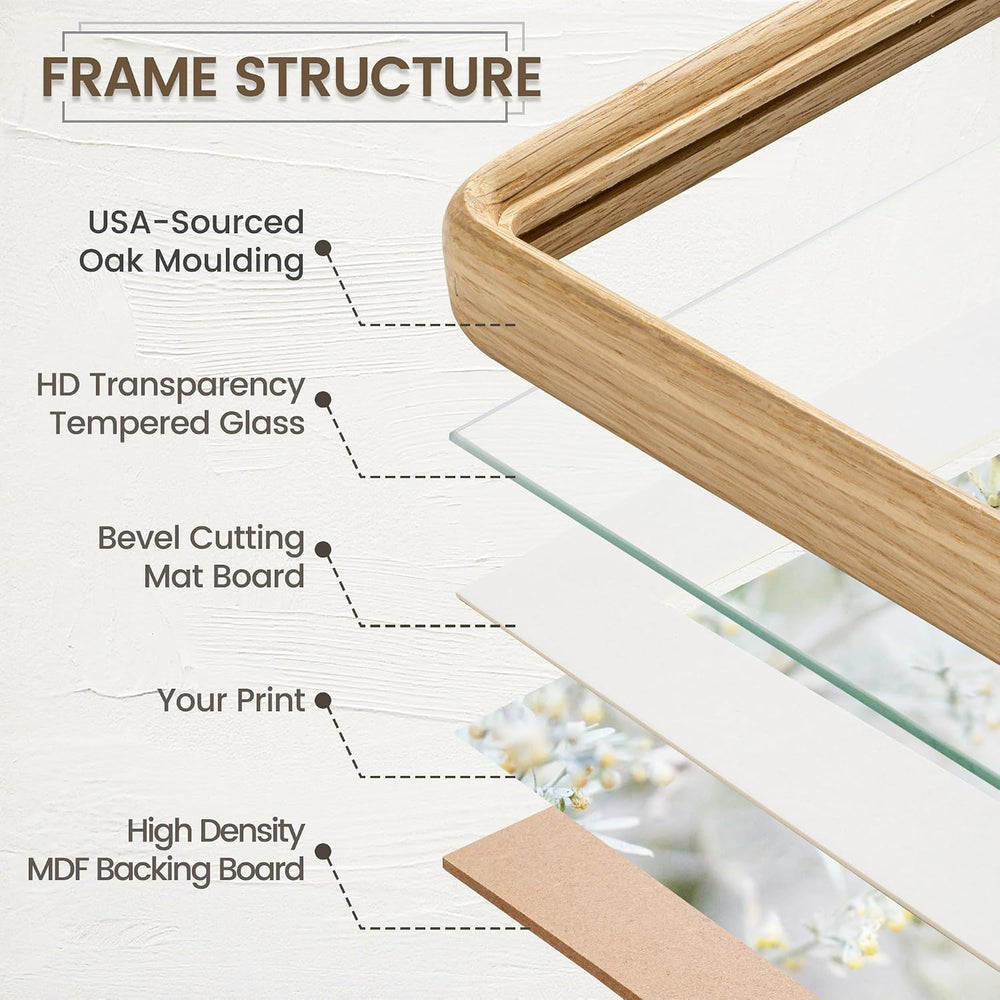 FLYJOE 16 x 20 Picture Frame, Solid Oak Wood Frame Matted for 11x14 Photos