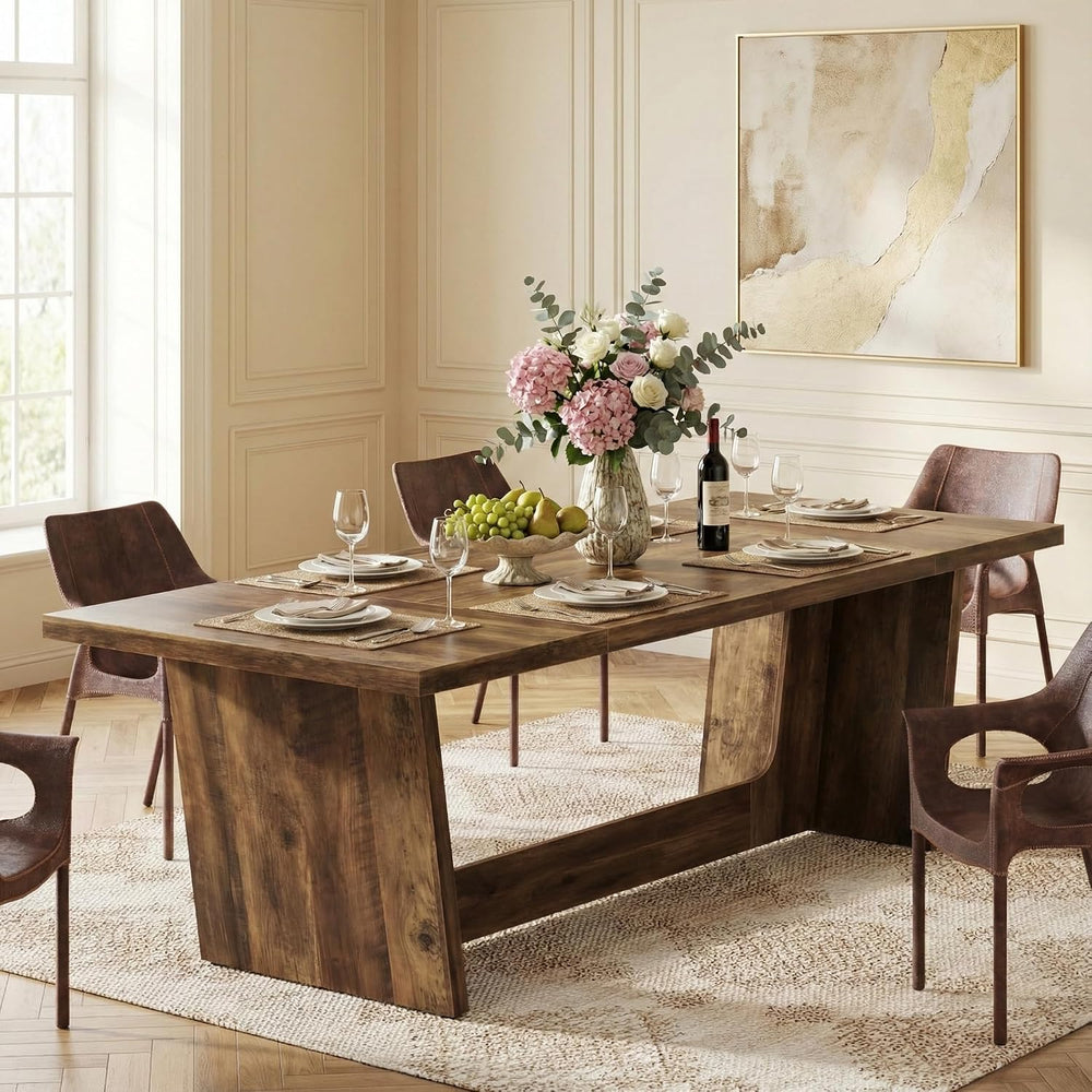Lailang 71 Inch Dining Table, Rectangular Kitchen Tables, Pedestal Dinner Tab...